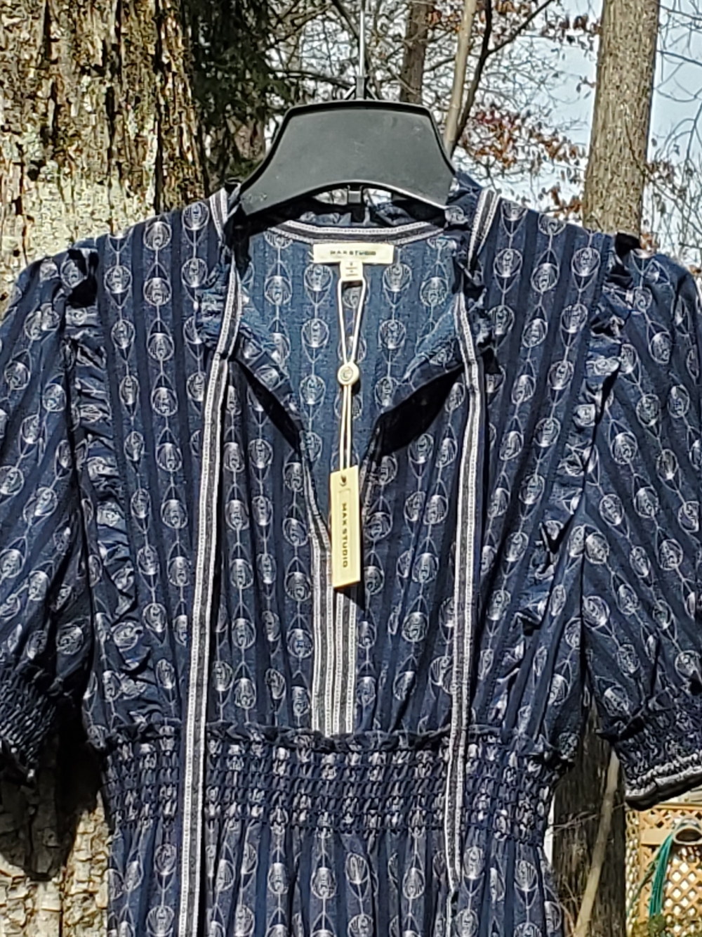 Max Studio Tiered Midi Pleated Flowing Dress Blue with Print NWT Size Small - Picture 2 of 7
